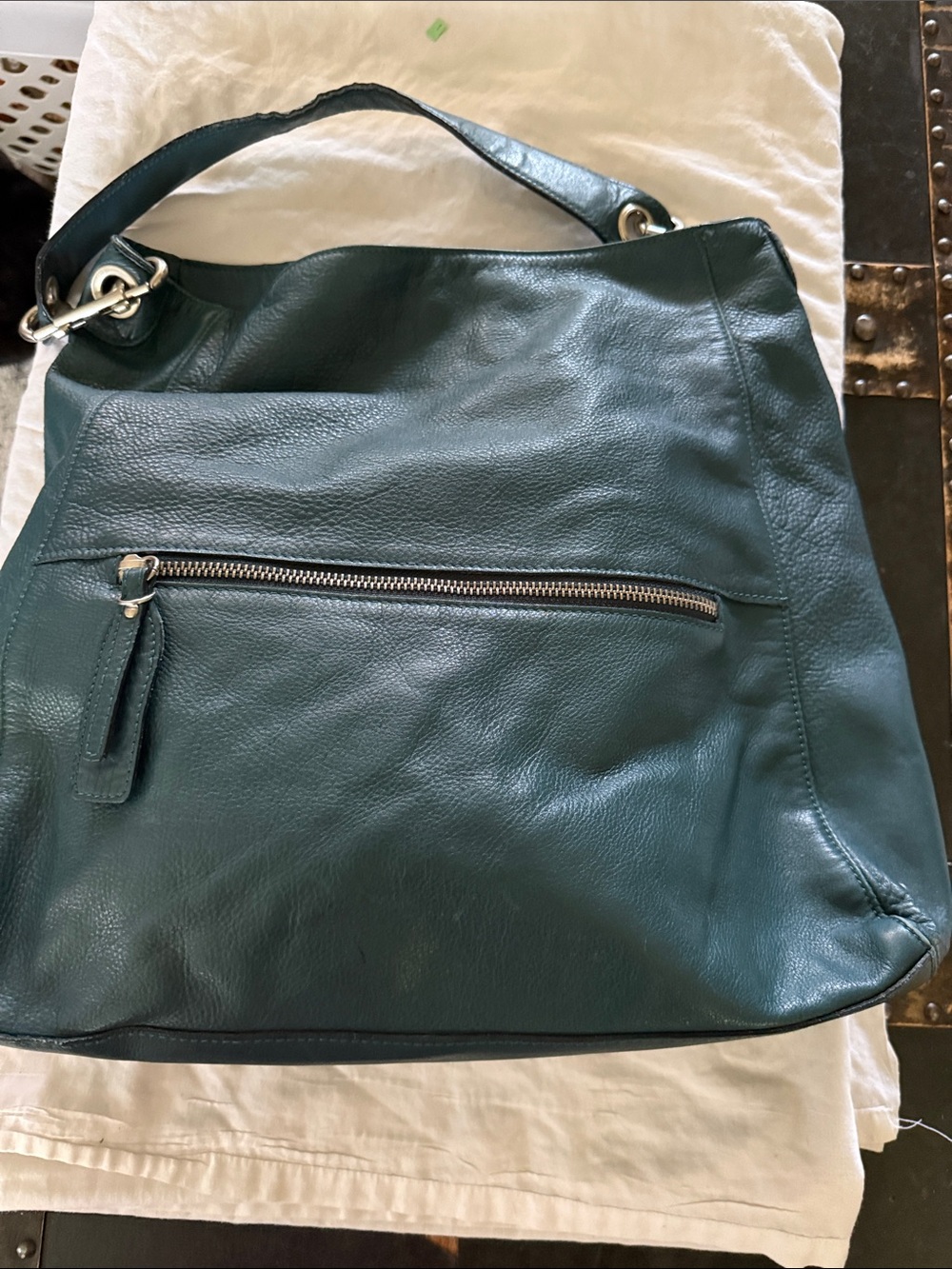 Garnet Hill Teal Leather Shoulder Hobo Bag